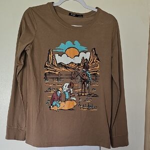 Cruel Denim Brown Long Sleeve Graphic Tee. Size Small